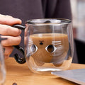 Insulated Glass Coffee Mugs Cartoon Cat Double-Walled Espresso Coffee Cups Handle Drinkware Water Cups Winter