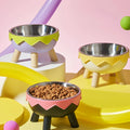 A colorful dopamine pet bowl Fashion feeding large capacity stainless steel dog bowl drinking water neck cat bowl egg shell high