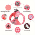 Festive Gingham Cat Harness: Breathable Polyester with Metal Clasps and Reflective Straps for Safe Walks