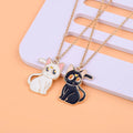 Lovecryst 2Pcs/set Cute Black White Cat Alloy Drop Oil Best Friend Necklace for Kids Girls Fashion Friendship Gifts