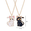 Lovecryst 2Pcs/set Cute Black White Cat Alloy Drop Oil Best Friend Necklace for Kids Girls Fashion Friendship Gifts