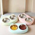 2-in-1 food water tray, anti tipping tray 2025 hot dual pet bowl -macaron colored anti slip cat and dog feeder (pink/blue/green)