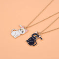 Lovecryst 2Pcs/set Cute Black White Cat Alloy Drop Oil Best Friend Necklace for Kids Girls Fashion Friendship Gifts