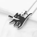Killer Cat Pendant Necklace for Women Men Cute Punk Doodle Black Cat Jewelry Decoration Party Gifts