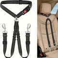 Adjustable Dual Dog Car Seatbelt - Striped Nylon Safety Harness For 2 Pets, Secure & Comfortable Travel Restraint